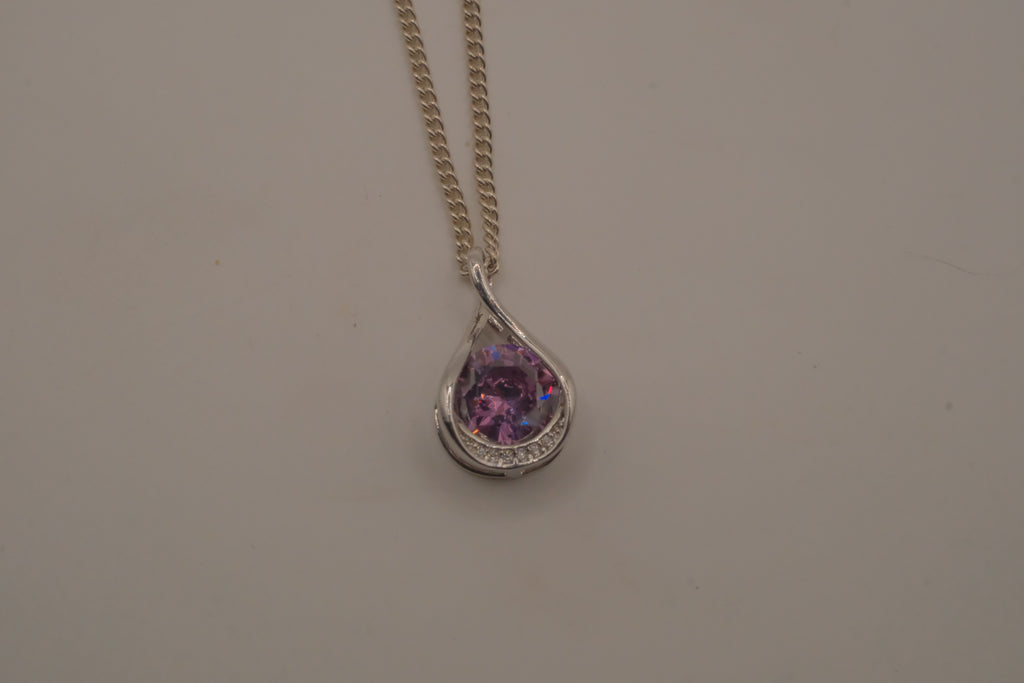 Sterling silver Pink stone teardrop pendant necklace