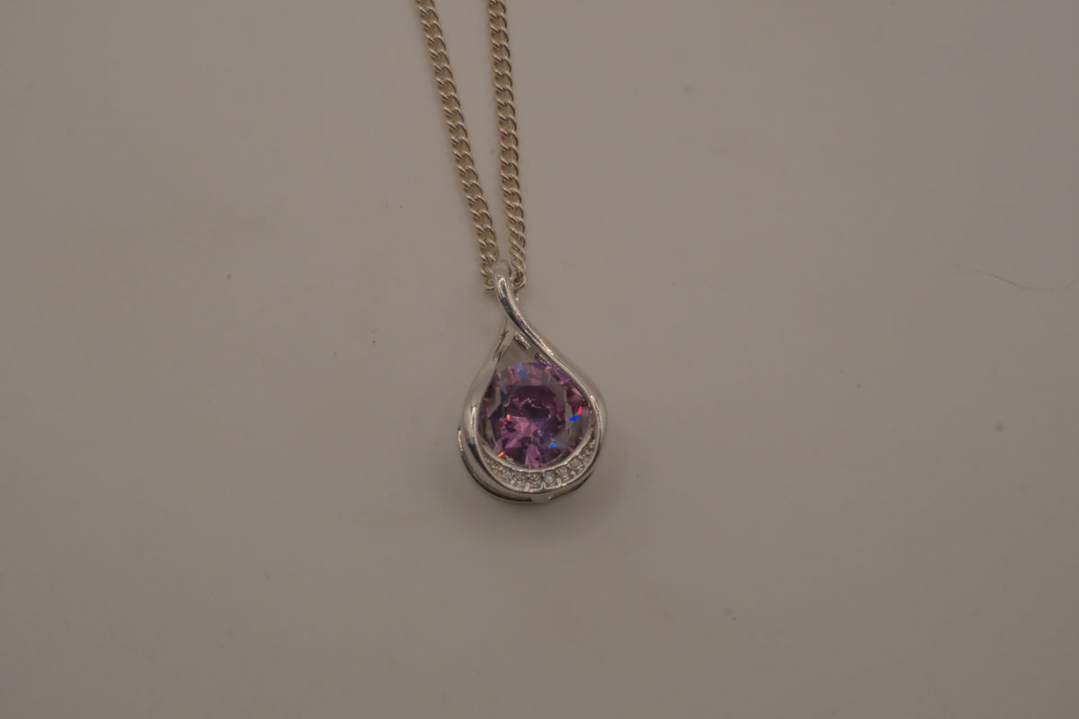 Sterling silver Pink stone teardrop pendant necklace