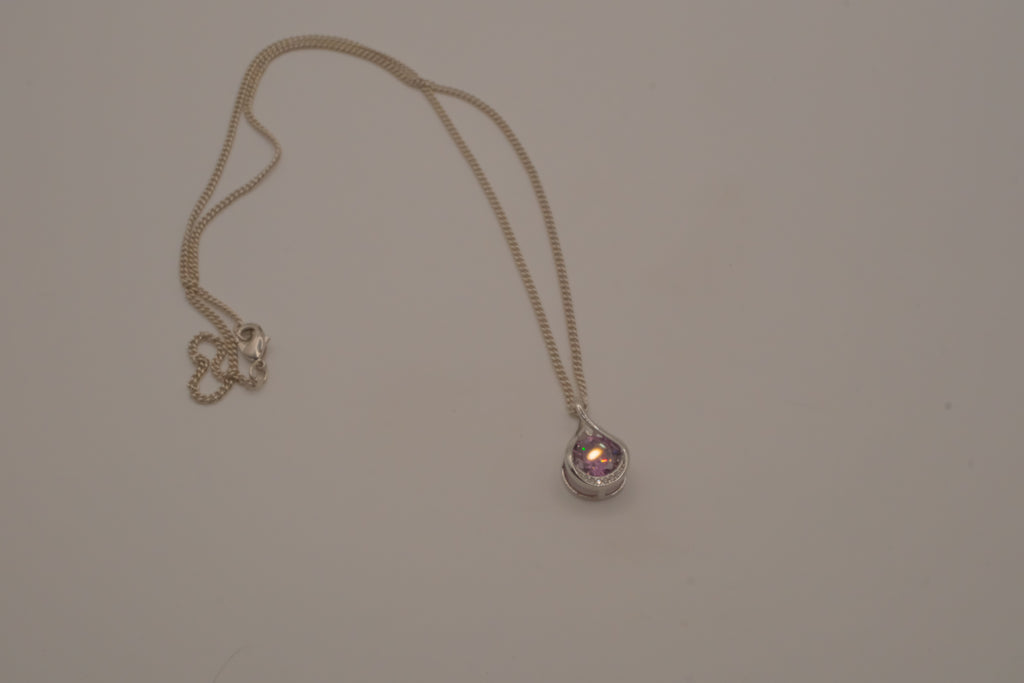 Sterling silver Pink stone teardrop pendant necklace