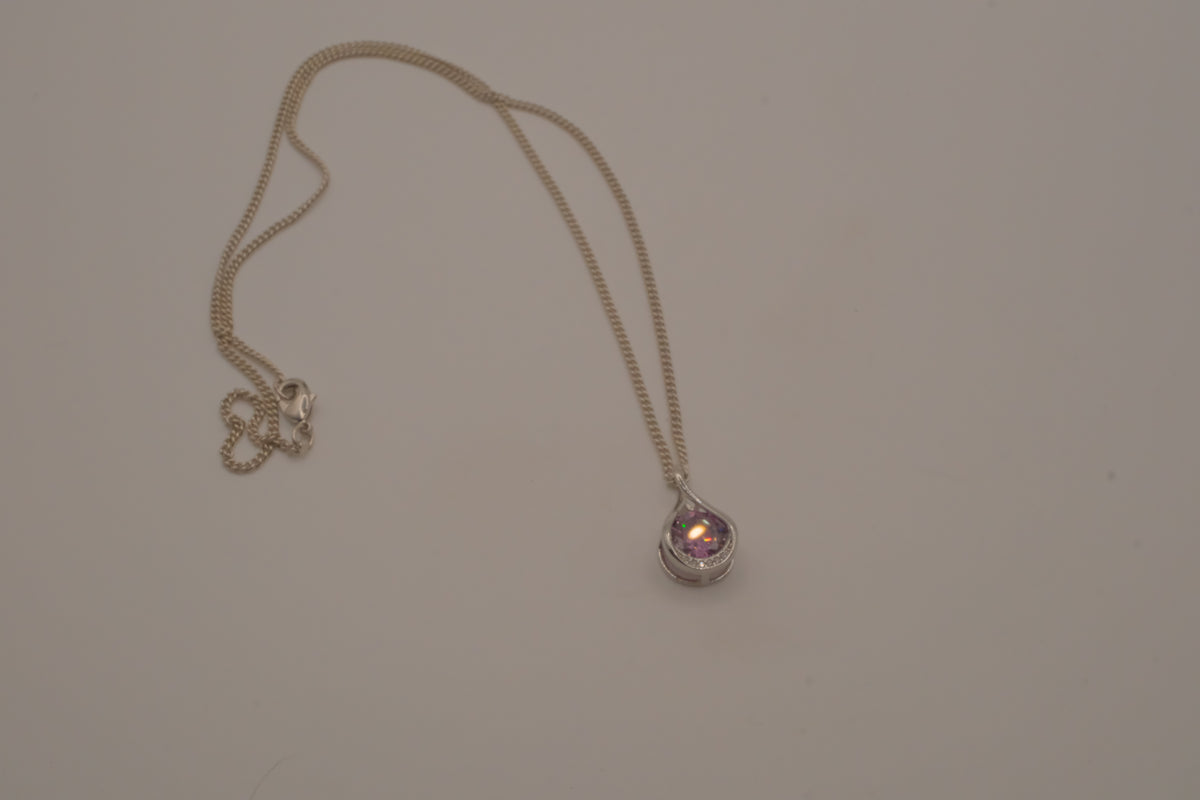Sterling silver Pink stone teardrop pendant necklace