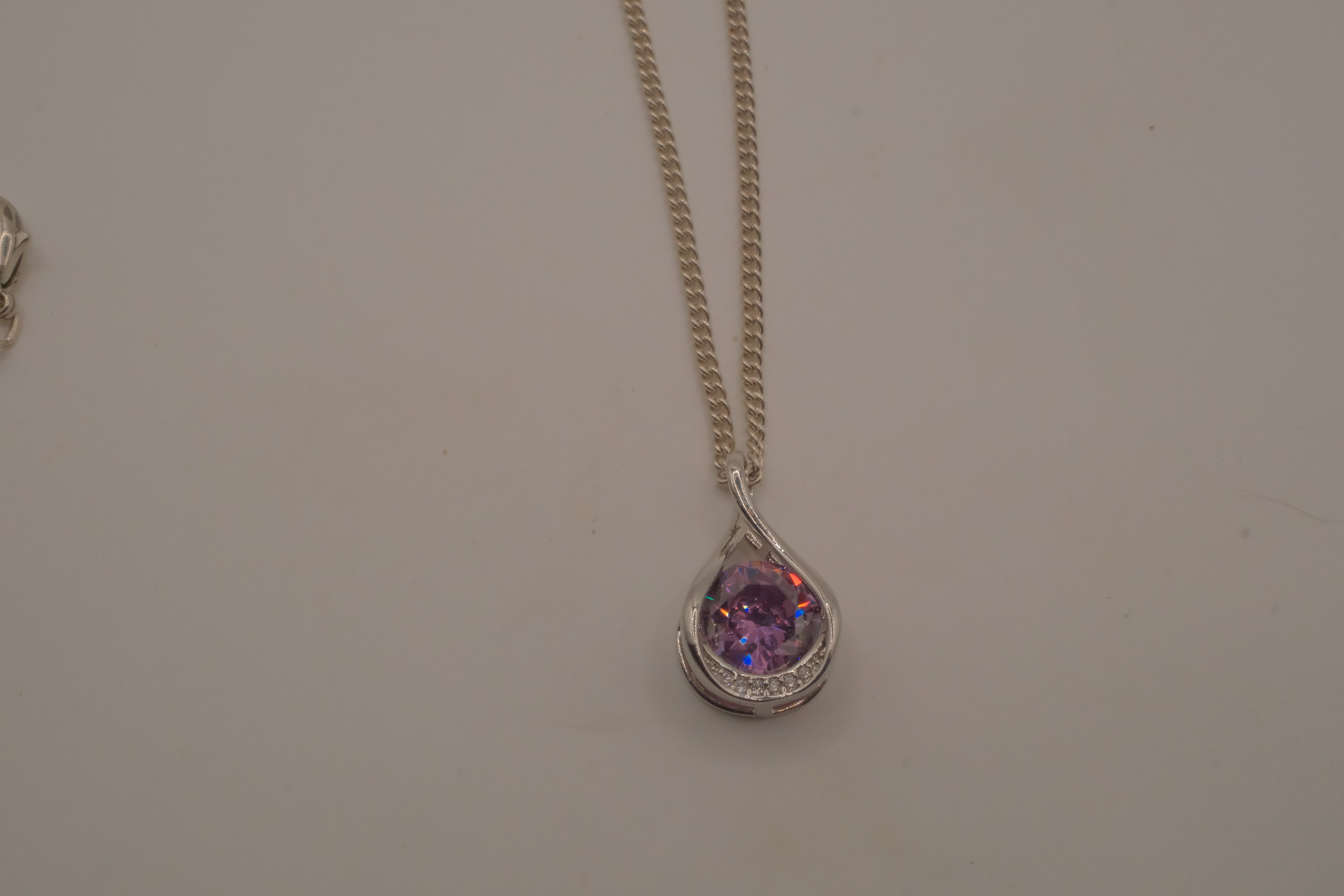 Sterling silver Pink stone teardrop pendant necklace