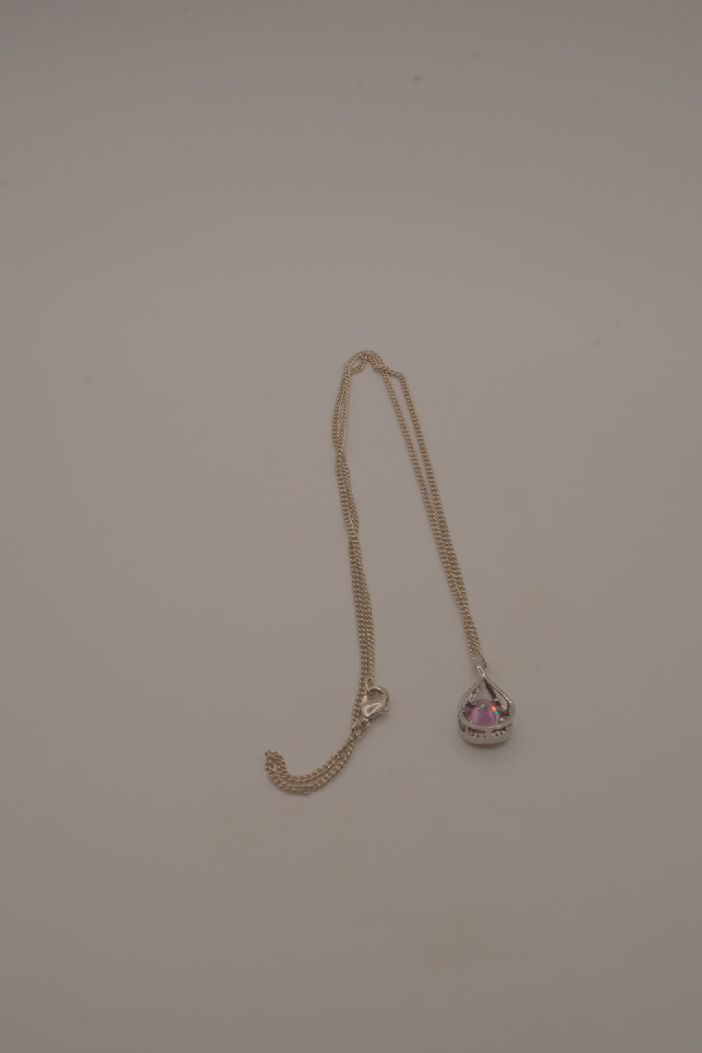 Sterling silver Pink stone teardrop pendant necklace