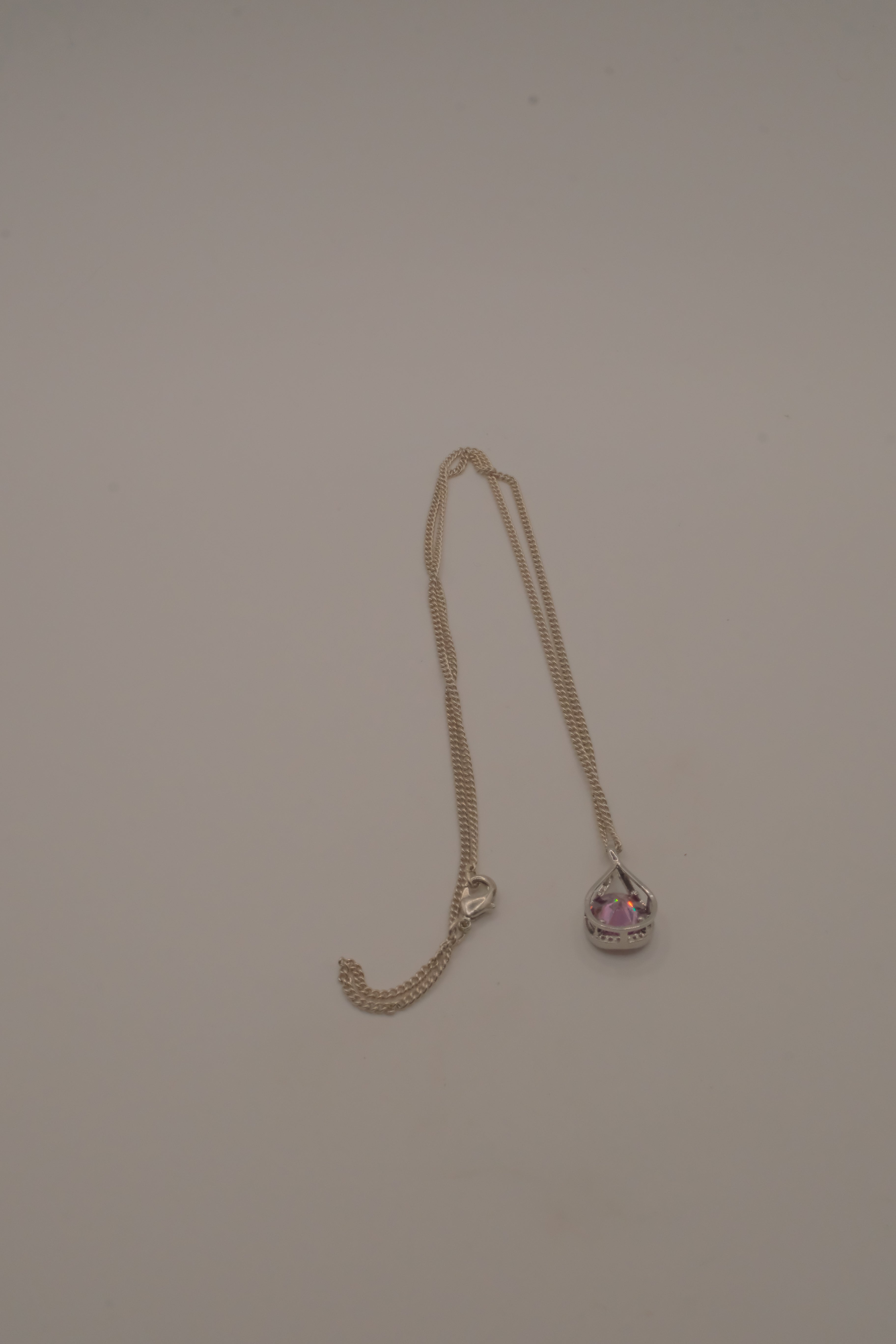Sterling silver Pink stone teardrop pendant necklace