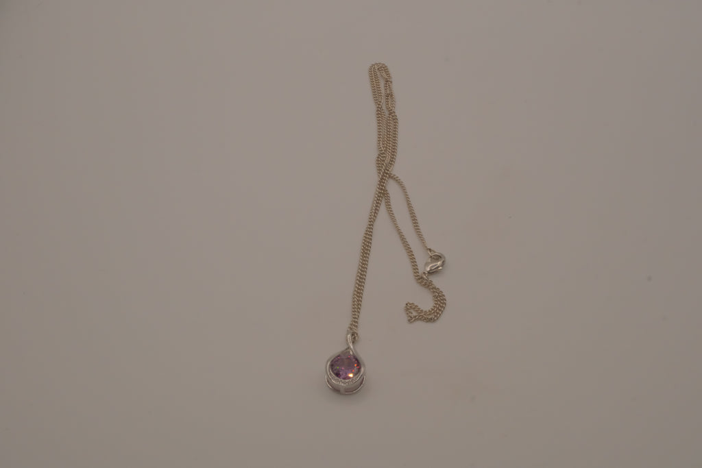 Sterling silver Pink stone teardrop pendant necklace