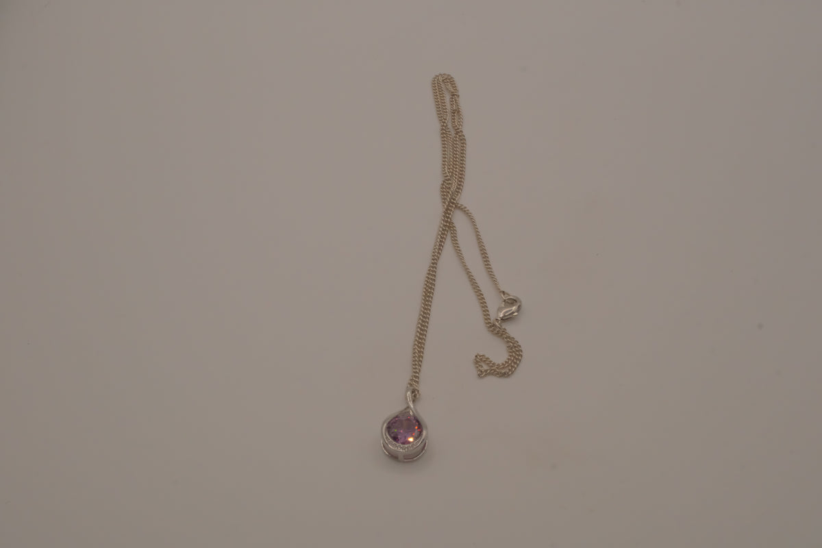 Sterling silver Pink stone teardrop pendant necklace