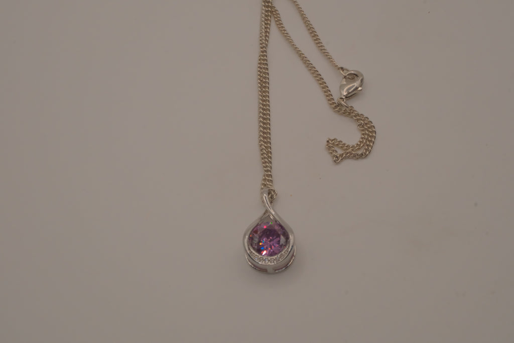 Sterling silver Pink stone teardrop pendant necklace