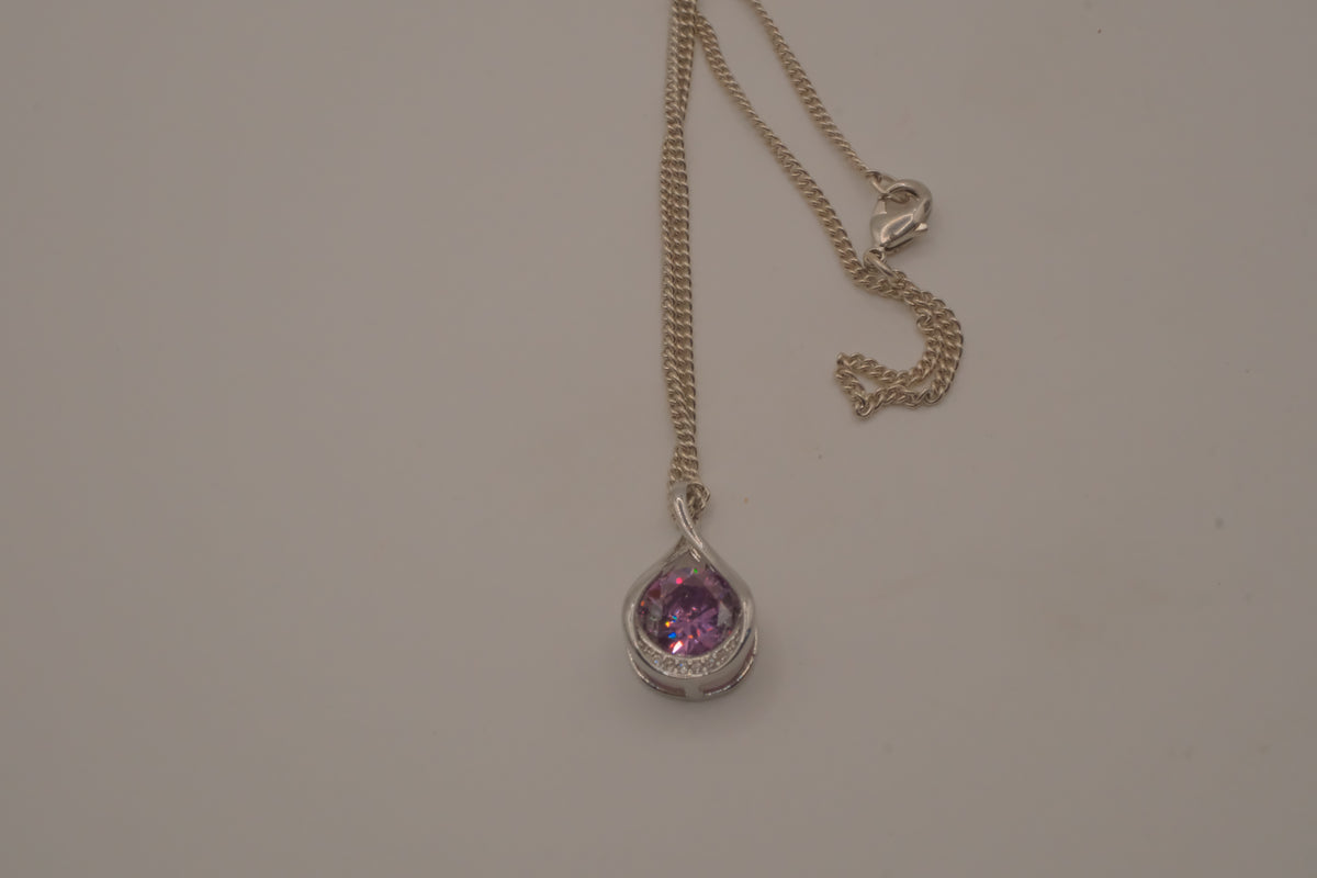Sterling silver Pink stone teardrop pendant necklace