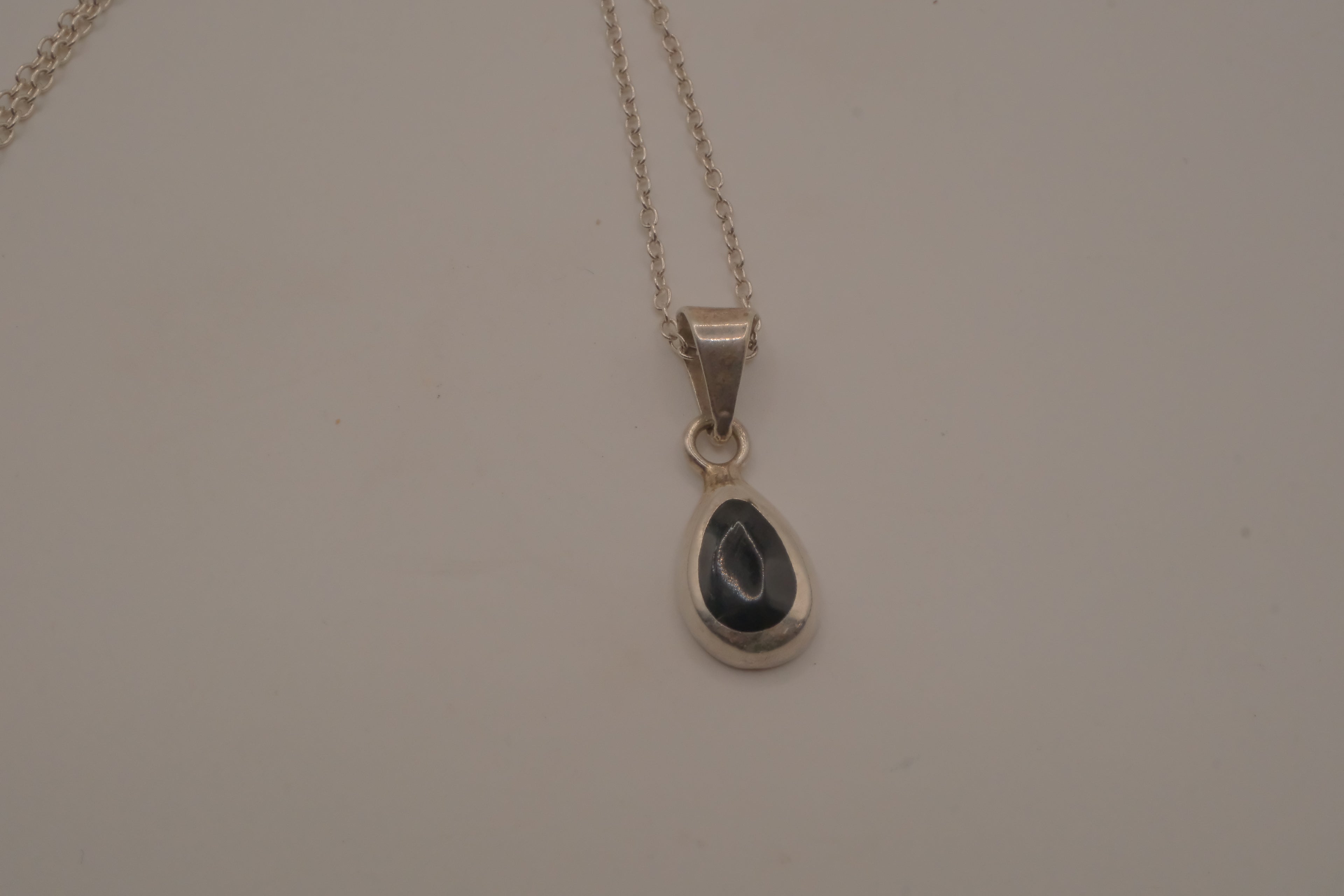 Sterling silver dainty black onyx teardrop pendant necklace
