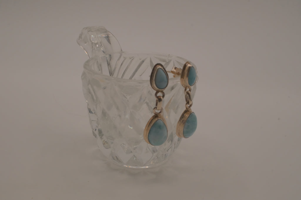 Sterling silver Larimar double teardrop drop eearrings