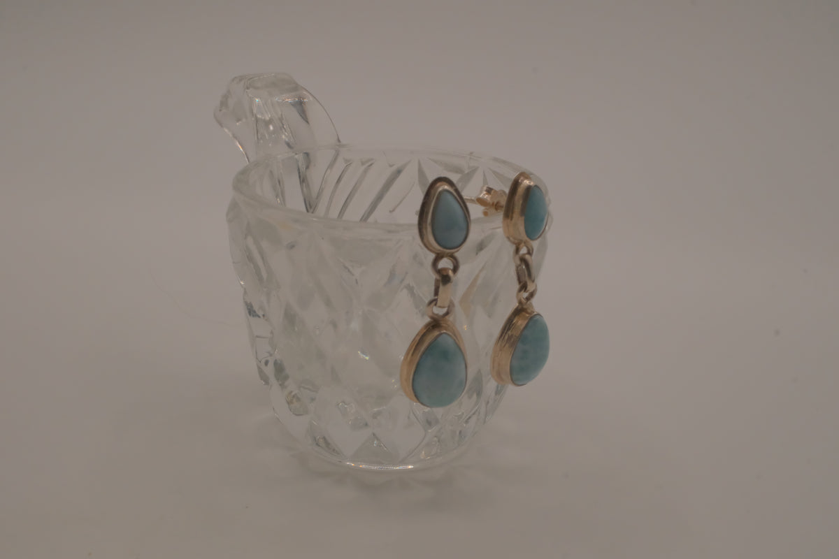 Sterling silver Larimar double teardrop drop eearrings