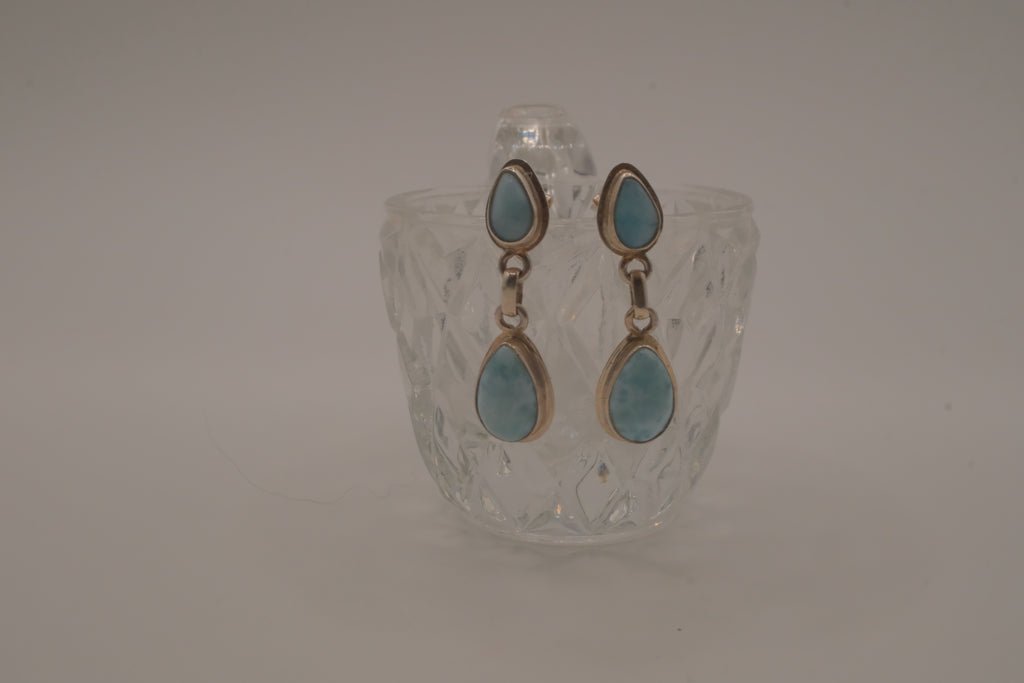 Sterling silver Larimar double teardrop drop eearrings