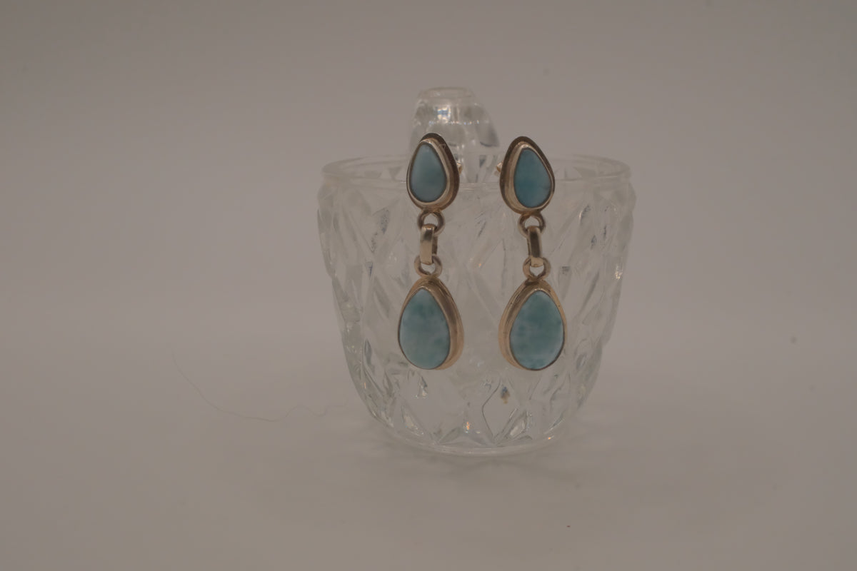 Sterling silver Larimar double teardrop drop eearrings