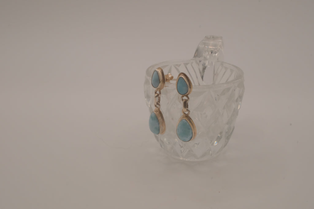 Sterling silver Larimar double teardrop drop eearrings