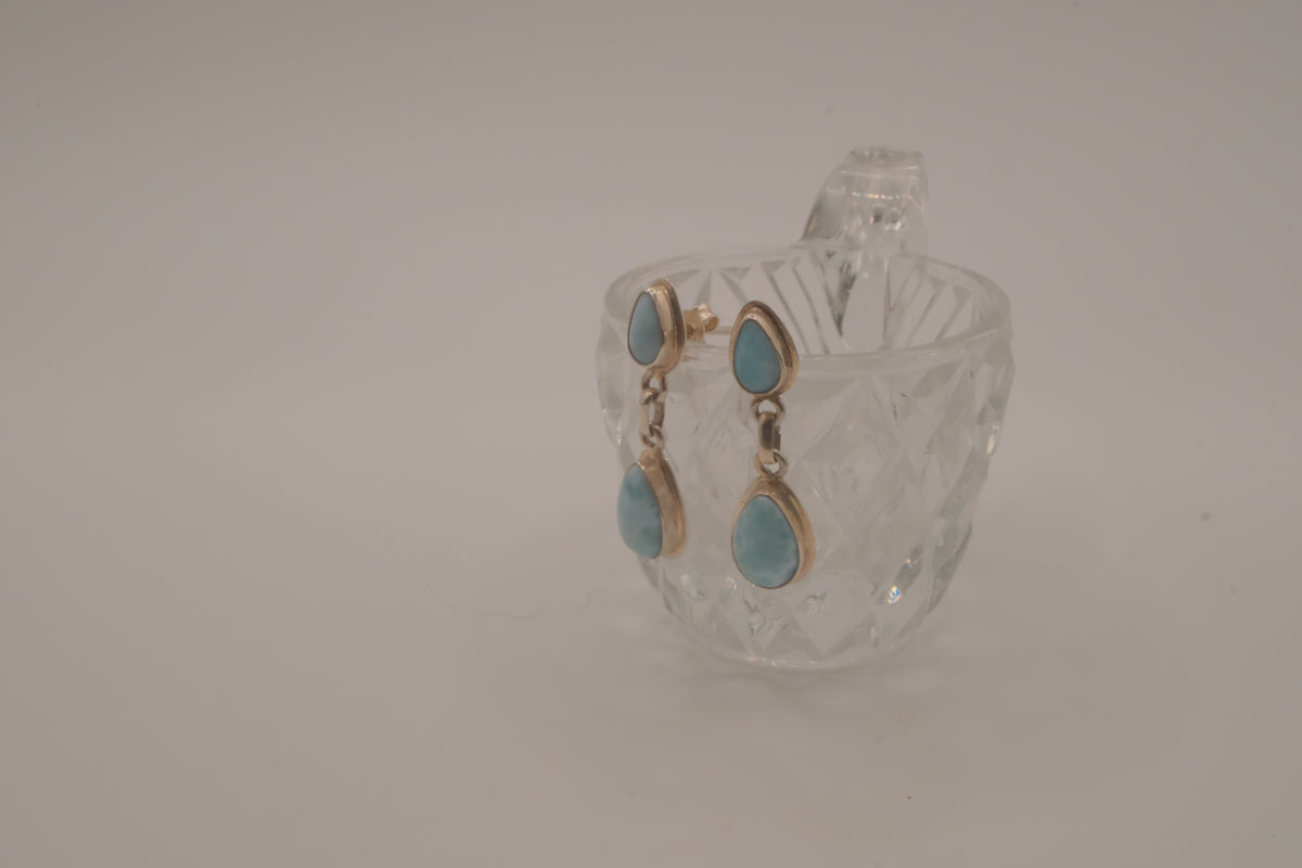 Sterling silver Larimar double teardrop drop eearrings