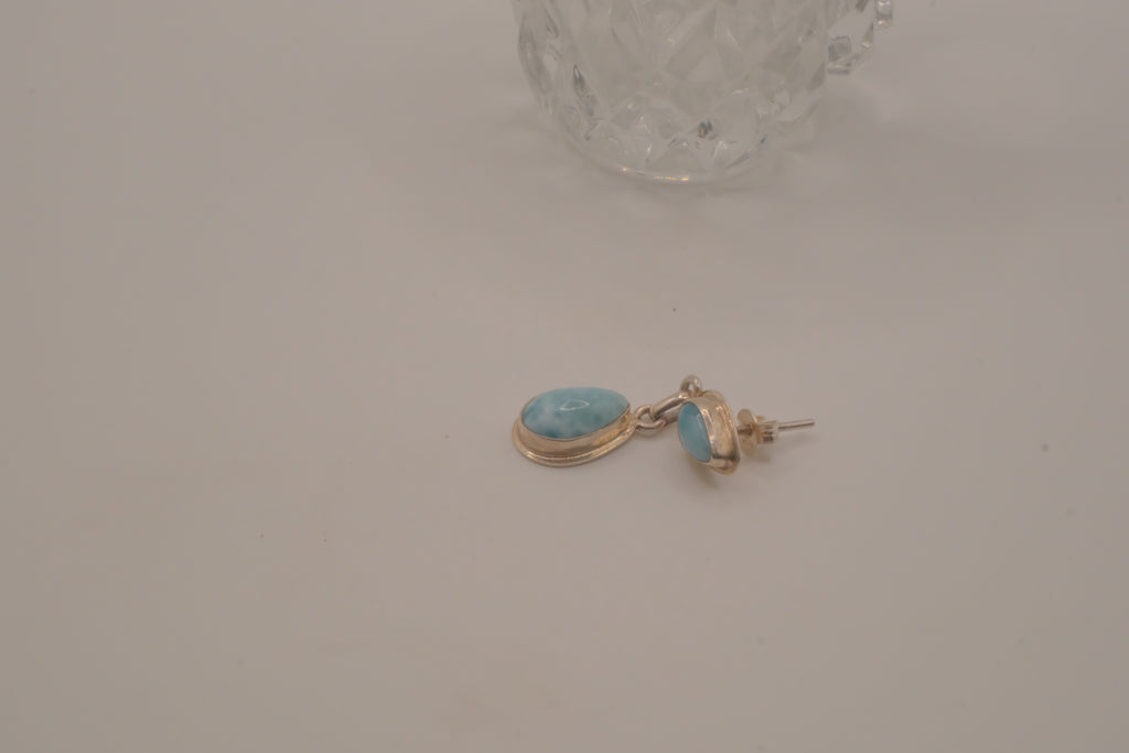 Sterling silver Larimar double teardrop drop eearrings