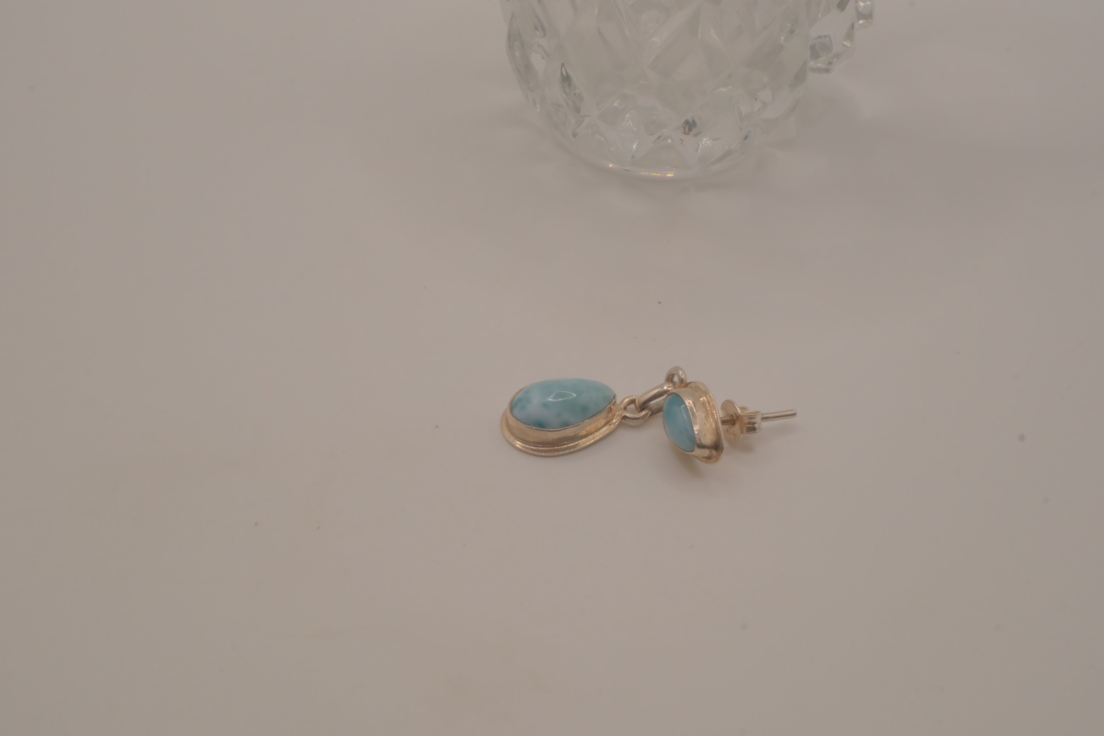 Sterling silver Larimar double teardrop drop eearrings