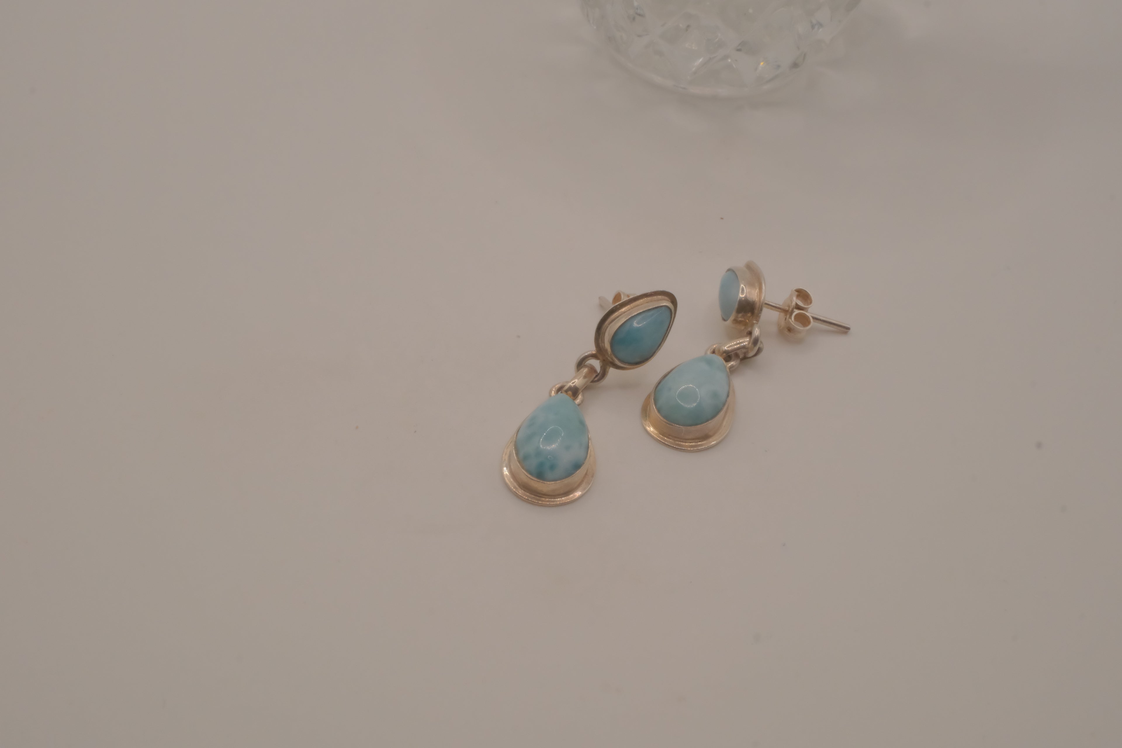 Sterling silver Larimar double teardrop drop eearrings