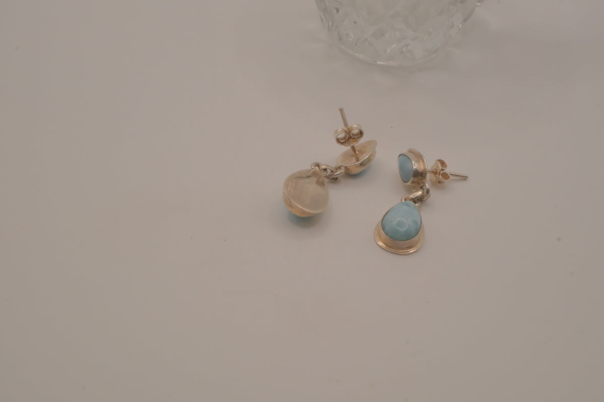 Sterling silver Larimar double teardrop drop eearrings