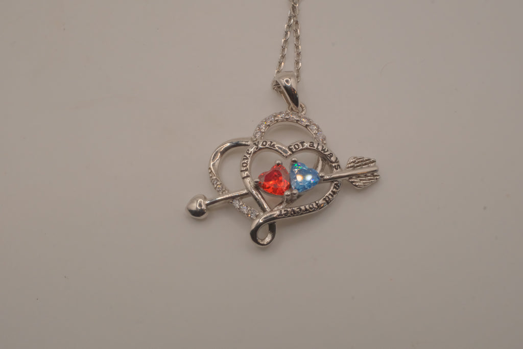 Sterling silver double heart pendant necklace