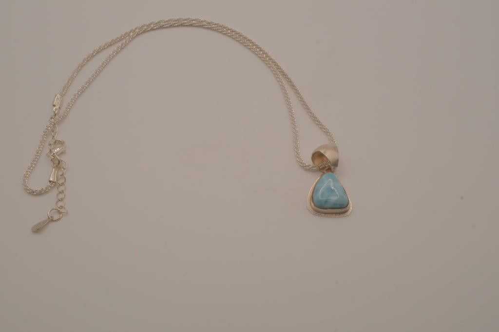 Sterling silver trilliant-cut Larimar pendant necklace