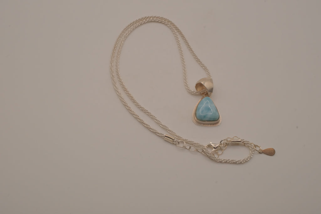 Sterling silver trilliant-cut Larimar pendant necklace