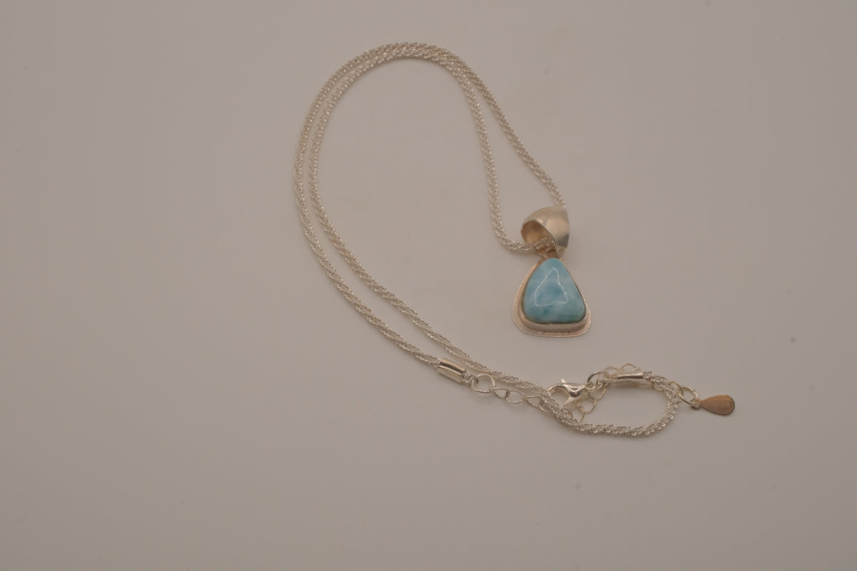 Sterling silver trilliant-cut Larimar pendant necklace