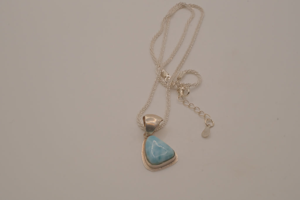 Sterling silver trilliant-cut Larimar pendant necklace