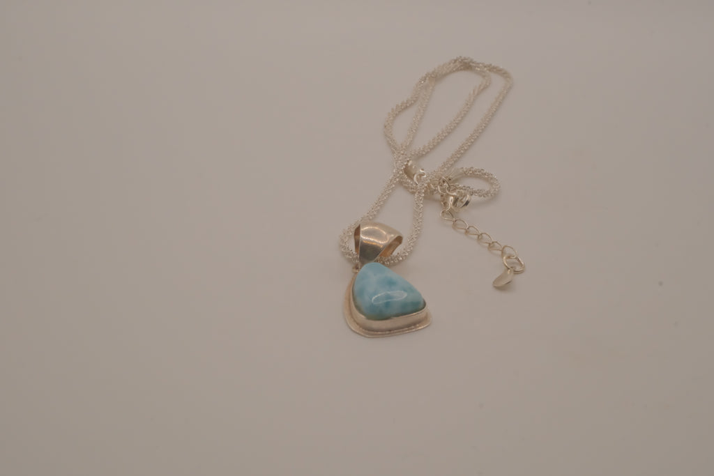 Sterling silver trilliant-cut Larimar pendant necklace