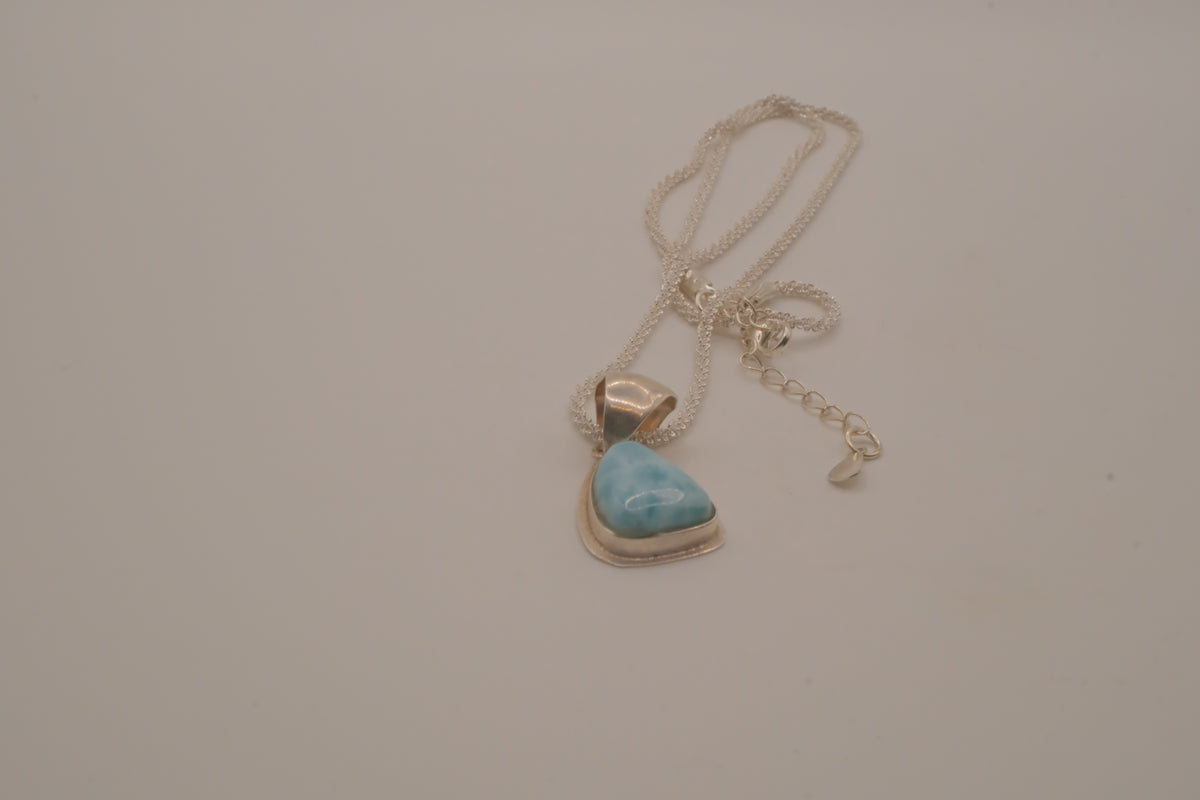 Sterling silver trilliant-cut Larimar pendant necklace