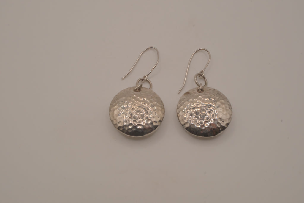 Elle Sterling silver hammered round disc drop earrings