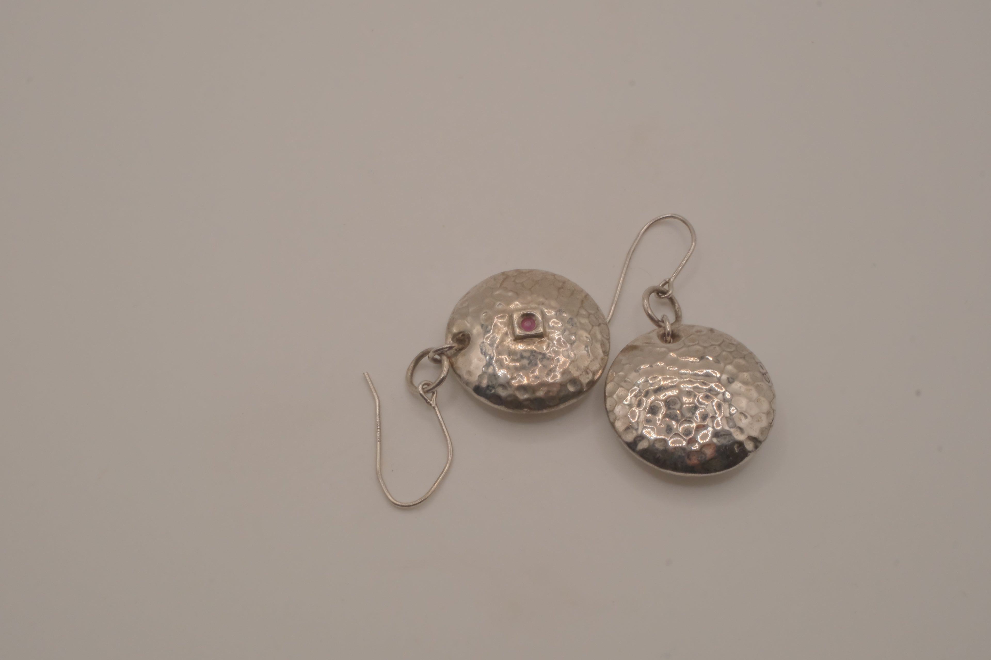Elle Sterling silver hammered round disc drop earrings