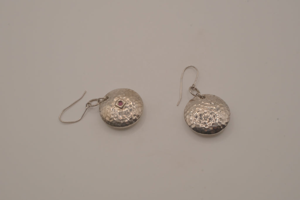 Elle Sterling silver hammered round disc drop earrings