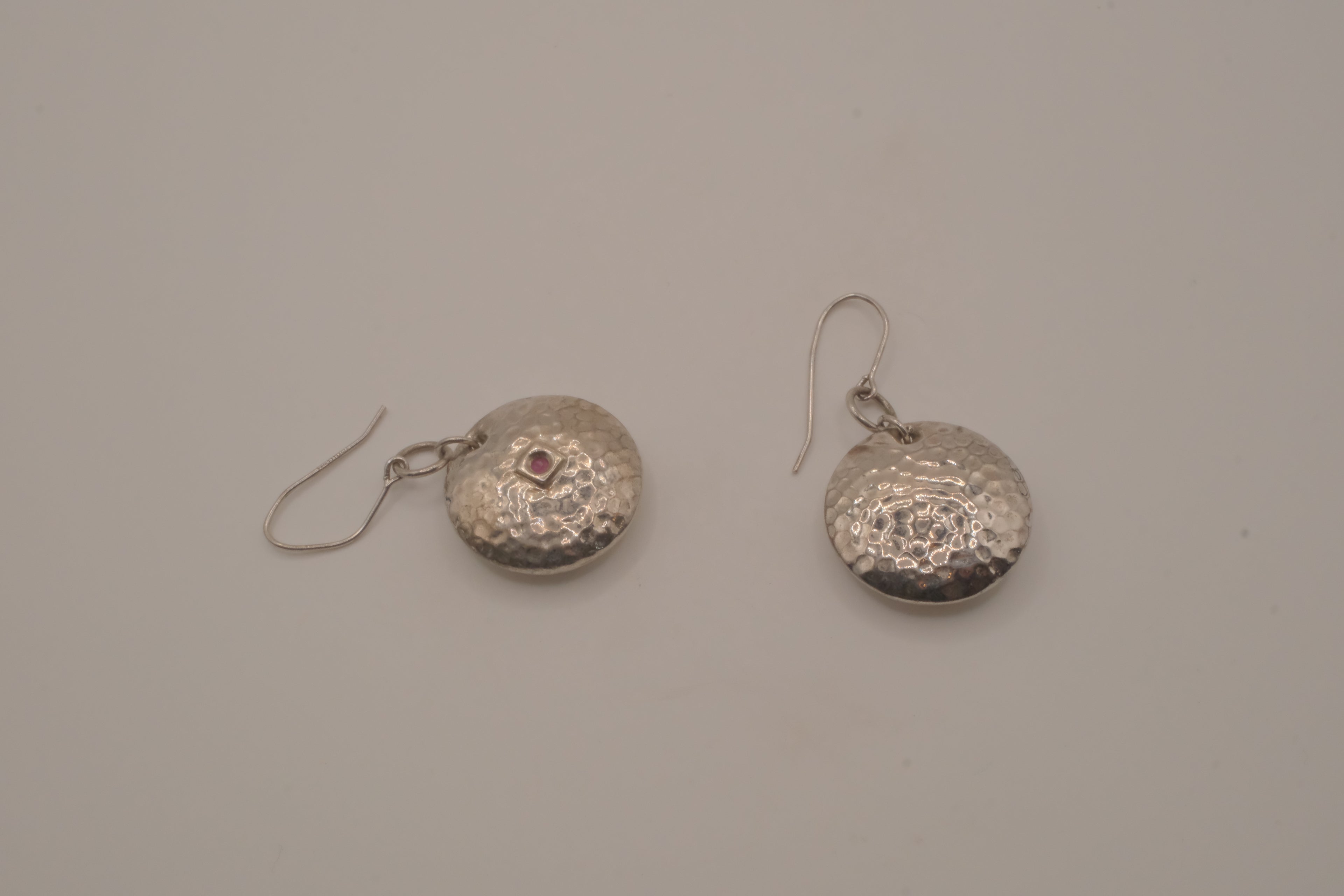 Elle Sterling silver hammered round disc drop earrings