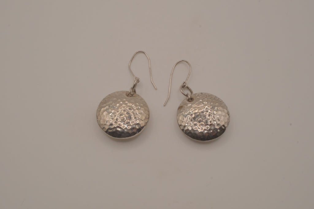Elle Sterling silver hammered round disc drop earrings