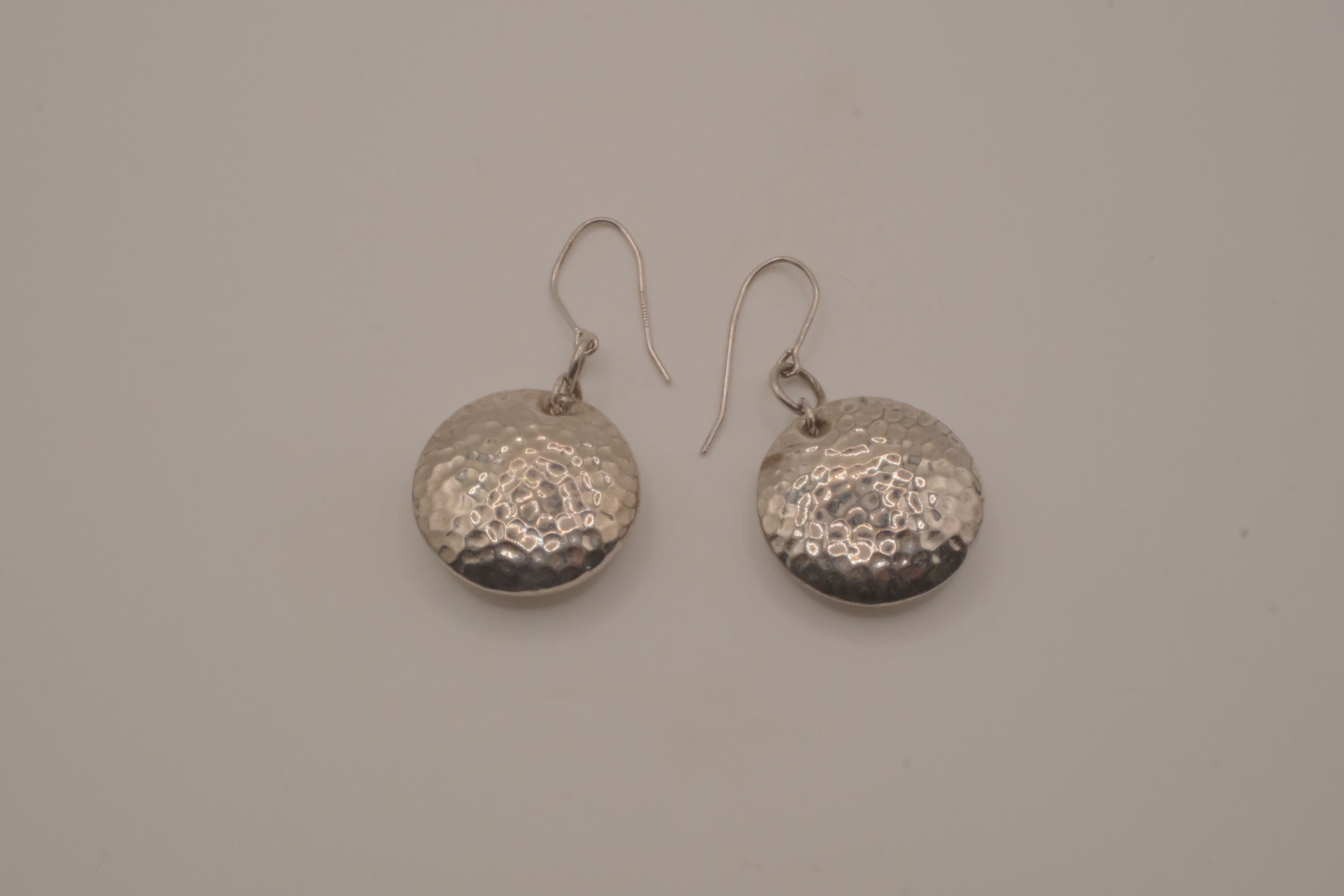 Elle Sterling silver hammered round disc drop earrings