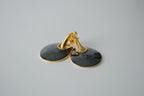 Vintage Gold Onyx Enamel Teardrop Earrings