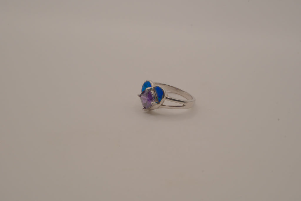 Sterling silver Amethyst and Opal heart ring