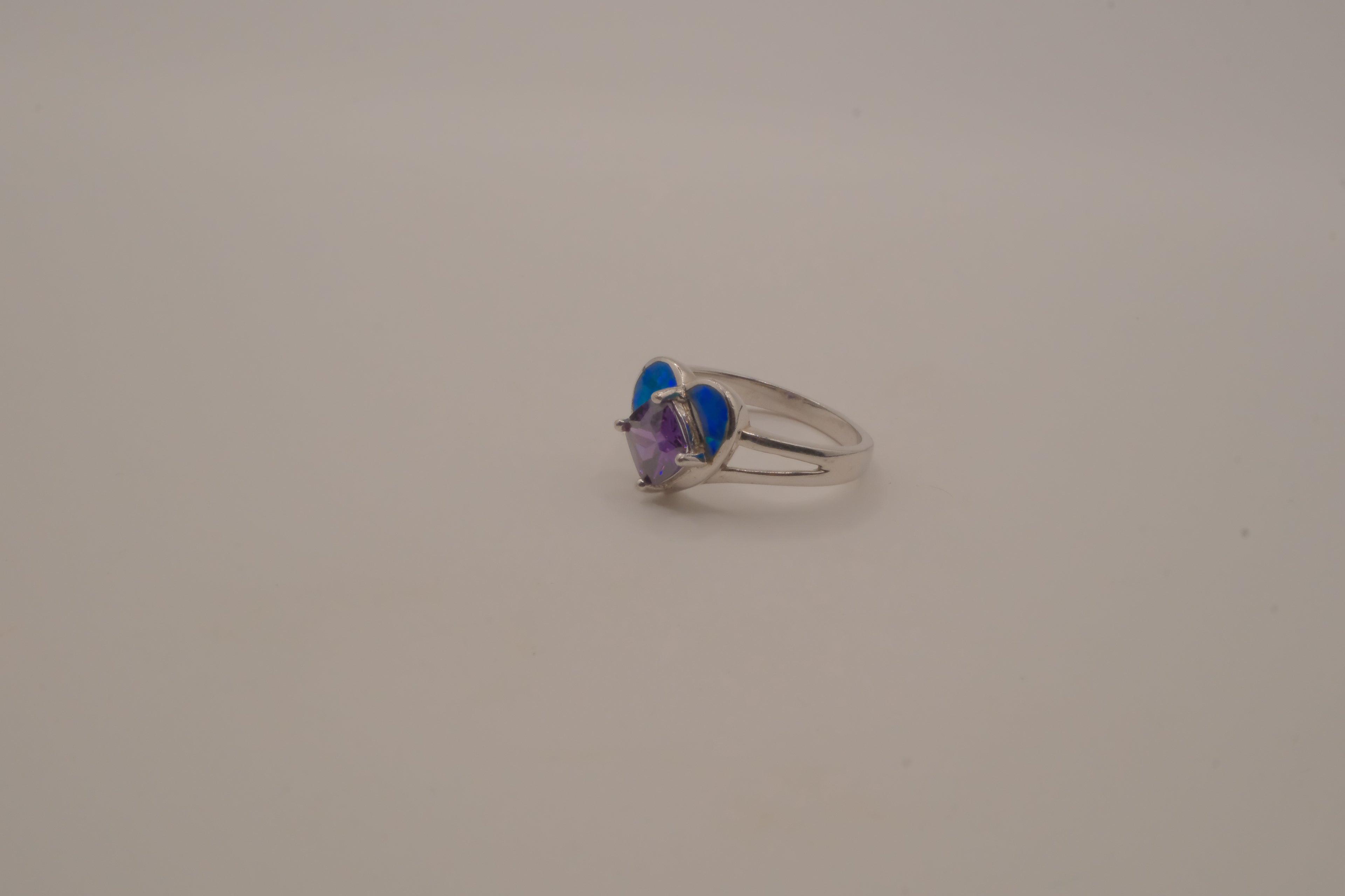 Sterling silver Amethyst and Opal heart ring