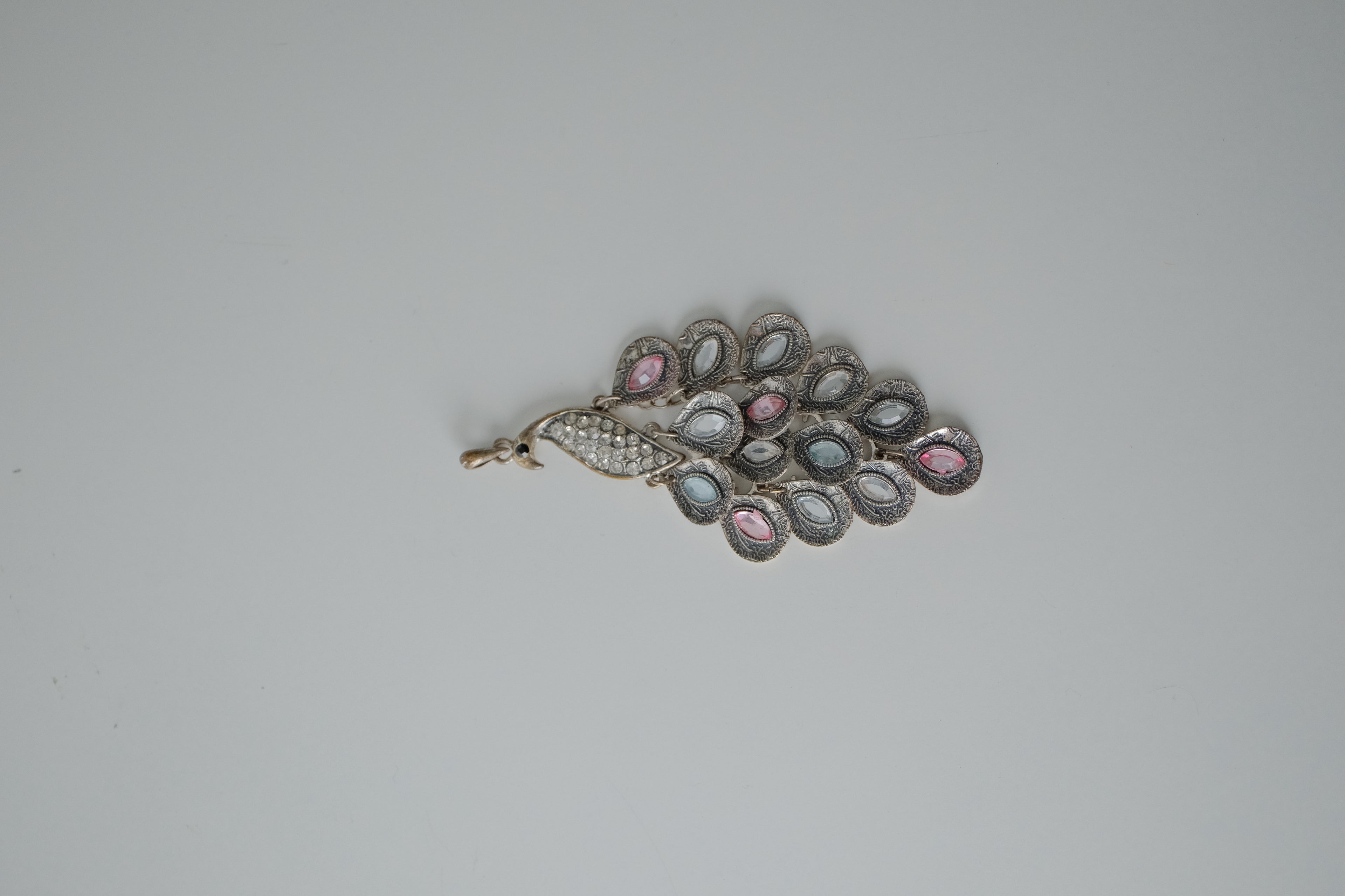 Vintage Articulated Peacock Rhinestone Pendant