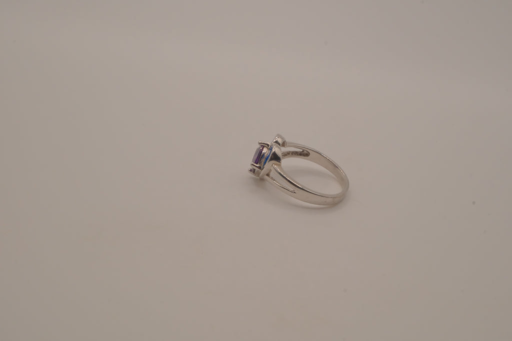 Sterling silver Amethyst and Opal heart ring