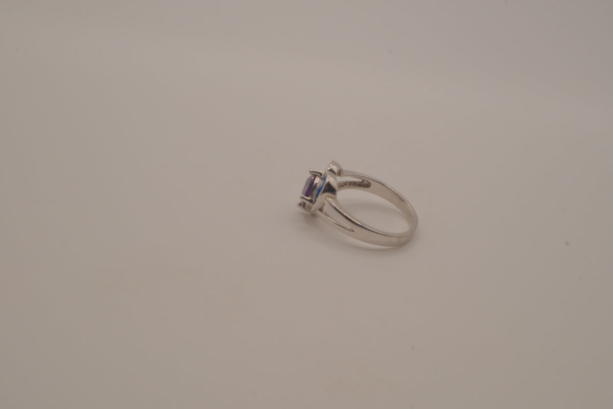 Sterling silver Amethyst and Opal heart ring