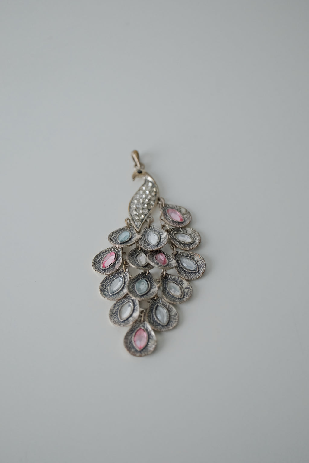 Vintage Articulated Peacock Rhinestone Pendant