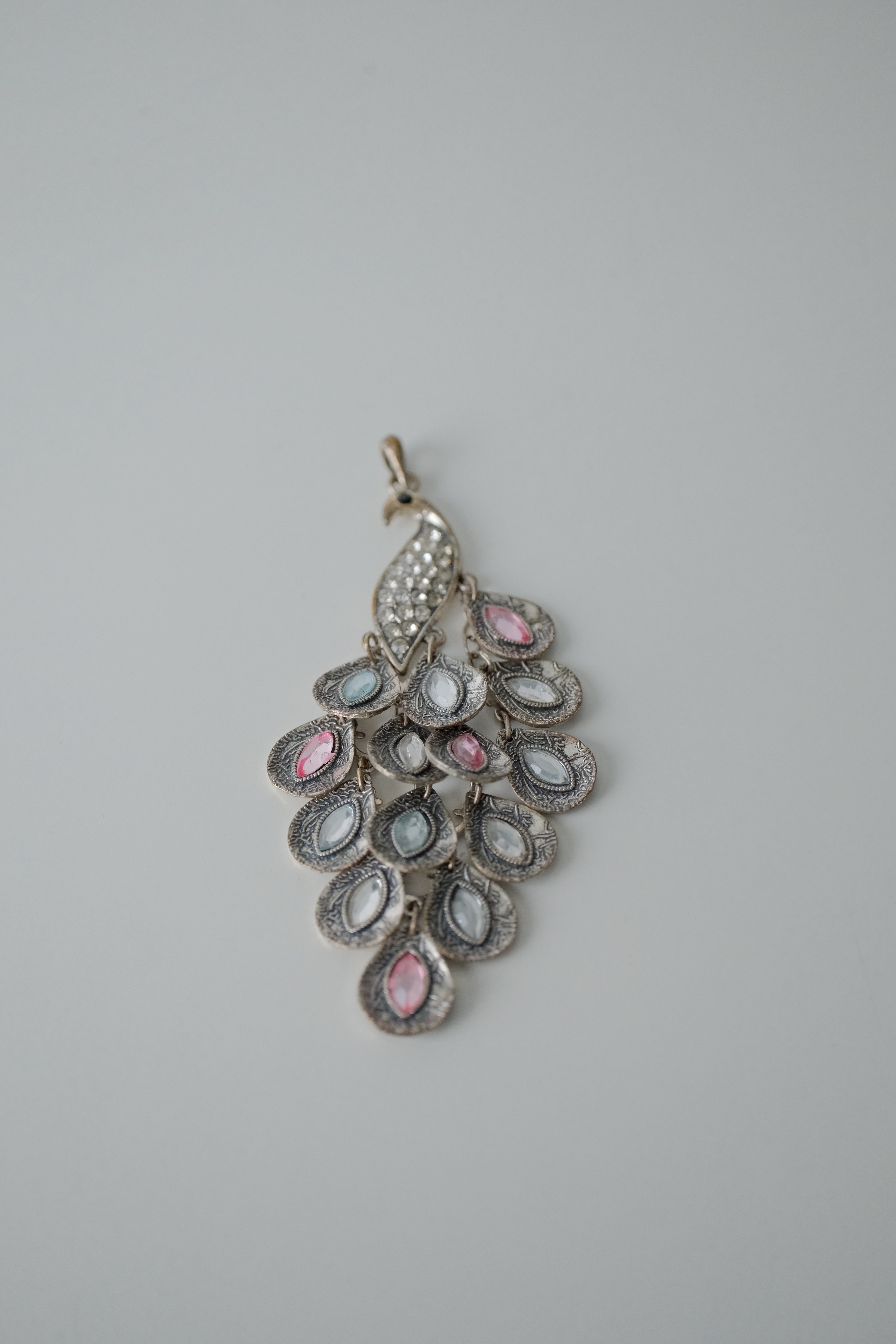 Vintage Articulated Peacock Rhinestone Pendant