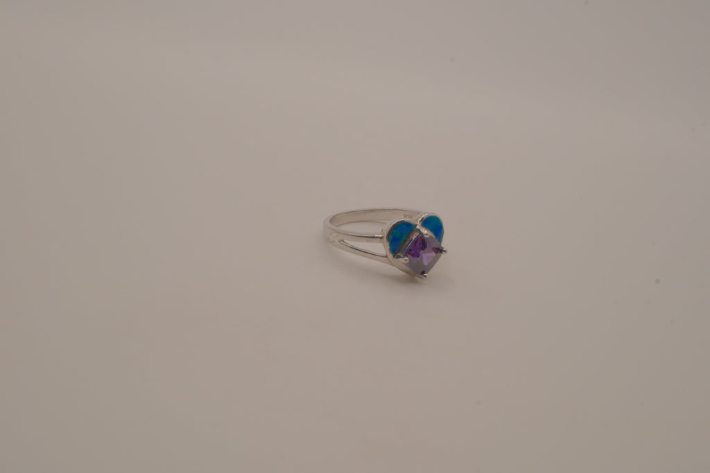 Sterling silver Amethyst and Opal heart ring