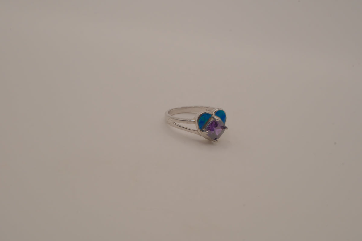 Sterling silver Amethyst and Opal heart ring