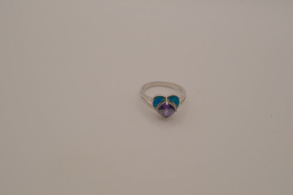 Sterling silver Amethyst and Opal heart ring