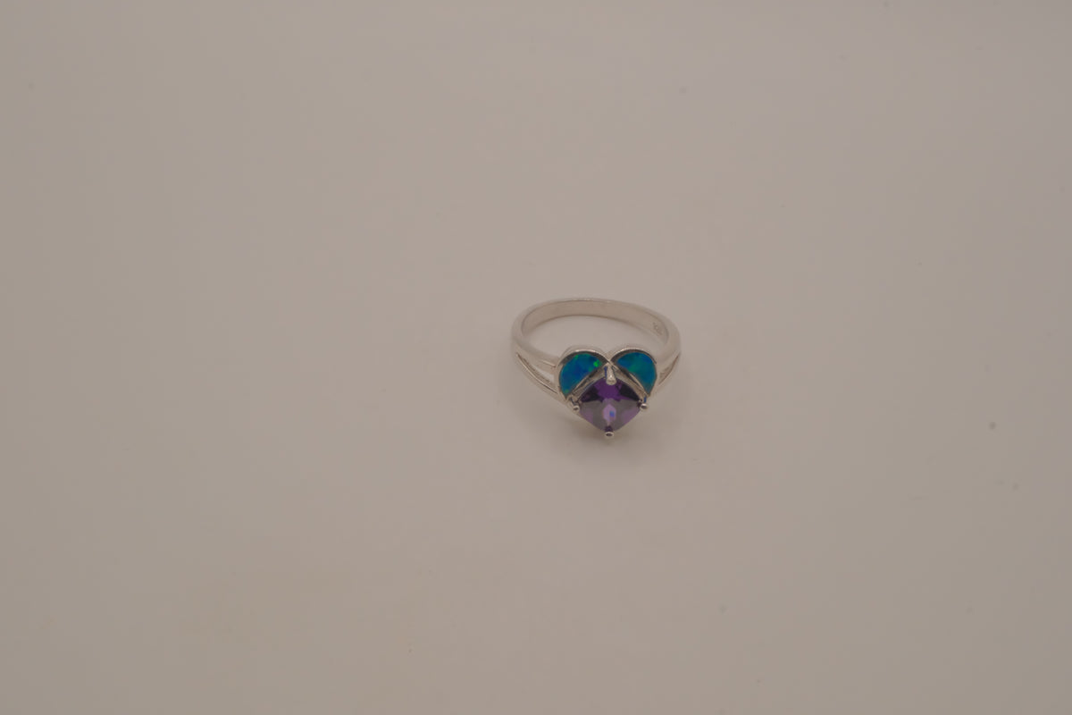 Sterling silver Amethyst and Opal heart ring