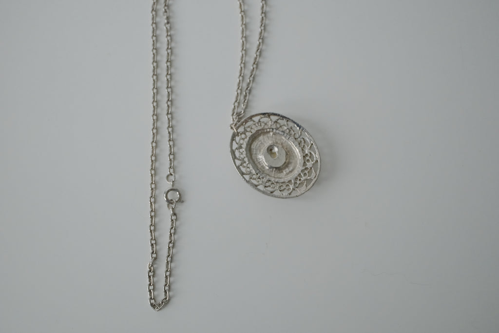 Vintage Floral Painted Filigree Necklace