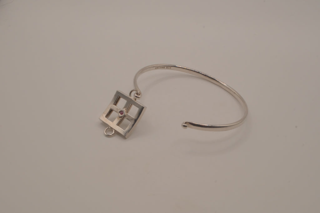 Elle sterling silver geometric bangle bracelet