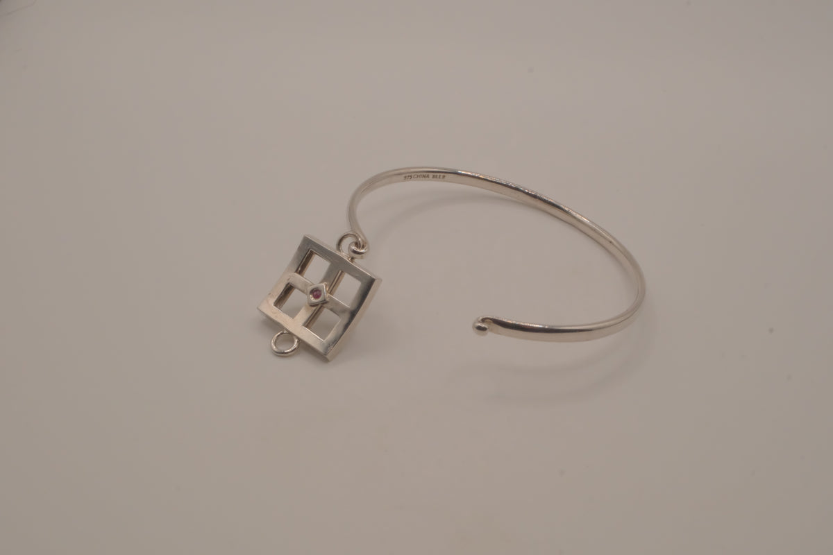Elle sterling silver geometric bangle bracelet
